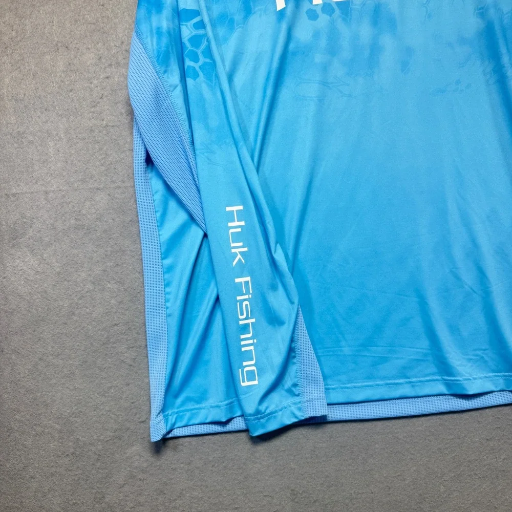 Huk Mens XL Blue Kryptek Camo Long Sleeve Performance Fishing Shirt Mesh Back